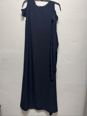 Helmut Lang Black One-Shoulder Maxi Dress with Draped Sleeve Detail